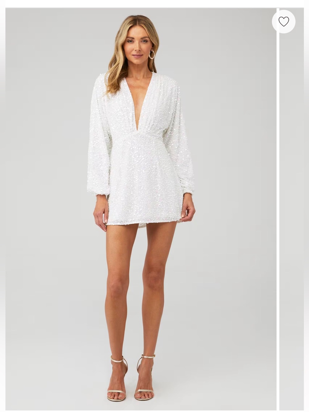 Show Me Your Mumu White Sequin V-Neck Mini Dress with Long Sleeves